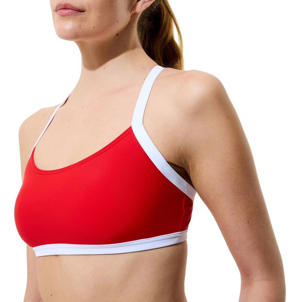 Speedo Women's Solid Crossback Bikini Top Size S High Risk Red Contrast Trim